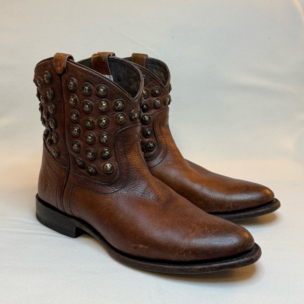 Frye Brown Studded Leather Ankle Boots